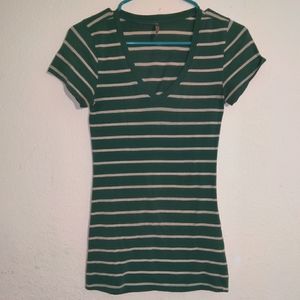 Heart Hips green horizontal stripes t-shirt small